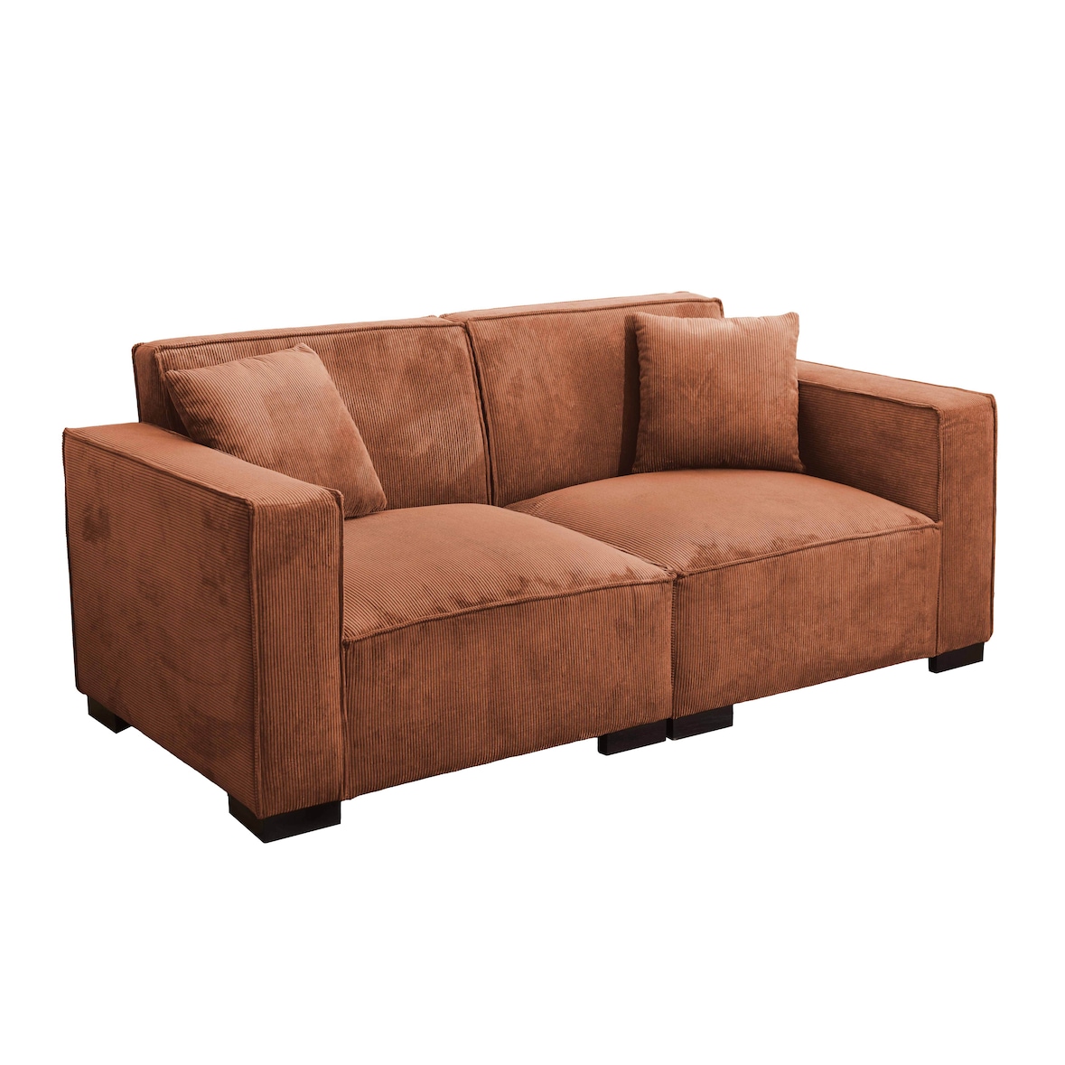 Canapé droit en velours côtelé 2 places L 180 cm terracotta