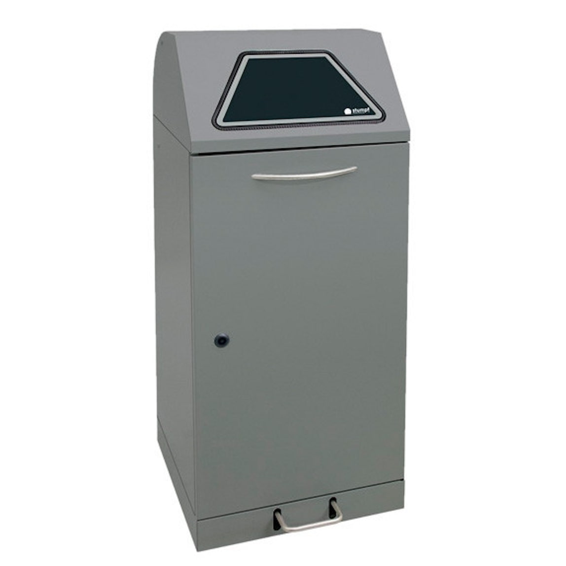 PROREGAL Abfallbehälter, verzinktem Stahleinsatz & Fußhebel, 120L, HxBxT 110x45x45cm, Brandschutzklasse A1, Dunkelgrau, Klappenaufkleber 4 Farben