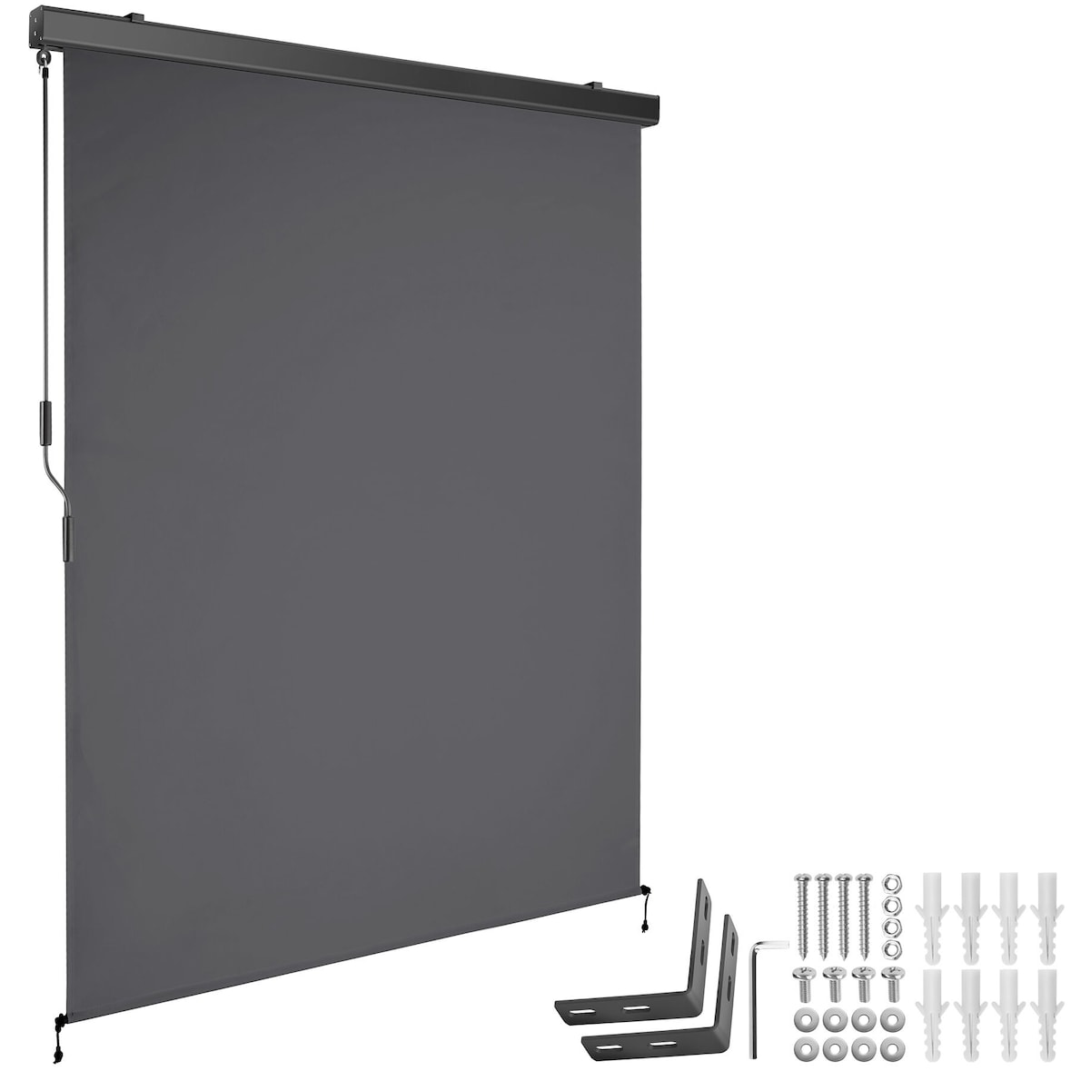 tectake Store banne verticale ELOISE avec 2 supports muraux - 140 x 250 cm, gris foncé - 406139