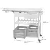 thumbnail of Carro de servicio HWC-G35, carro de cocina, carrito de cocina, carrito de té, madera de pino 89x119x41cm ~ blanco-natural