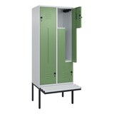 thumbnail of C+P Z-Spind Classic PLUS, Kunststoff schwebende Sitzbank, 4 Abteile, HxBxT 212x80x82cm, Sicherheitsdrehriegel, Hellgrau/Resedagrün von PROREGAL