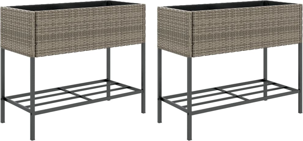 vidaXL Hochbeete mit Ablage 2 Stk. Grau 90x40x75 cm Poly Rattan