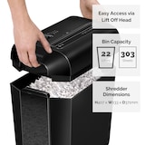 thumbnail of Destructora trituradora de papel Fellowes LX65, uso personal, destruye hasta 10 hojas en partículas 4x40mm, Din P-4, papelera 22 litros/303 hojas