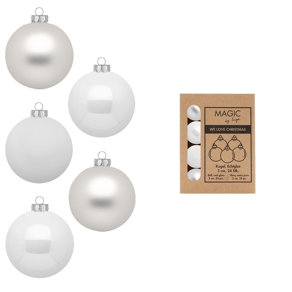 24 Weihnachtskugeln 3cm Glas Christbaumkugeln Weihnachtsbaumkugeln weiß