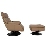 thumbnail of Relaxfauteuil met kruk HWC-K99, TV-fauteuil fauteuil, schommelfunctie draaibaar, metaal echt leer/imitatieleer ~ taupe