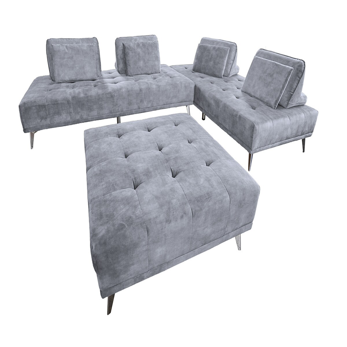 KAWOLA Sofa WIOLO Ecksofa velvet mit Hocker grau