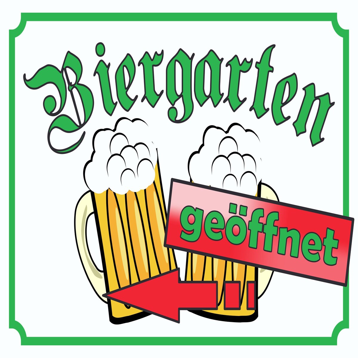 Biergarten geöffnet Schild Pfeil links A2 Rückseite selbstklebend