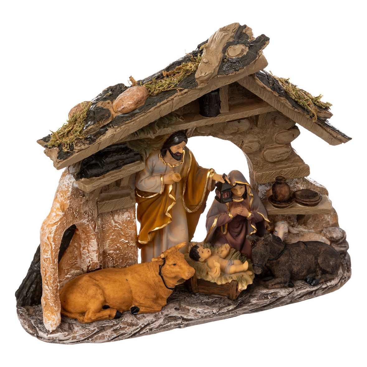 Crèche de Noël en bois avec 5 Santons