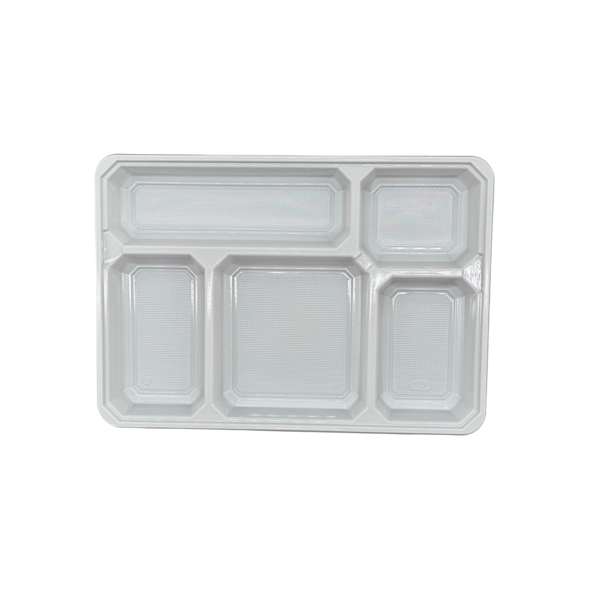 Plateau repas 5 compartiments en plastique blanc 318+34x223 mm par 50