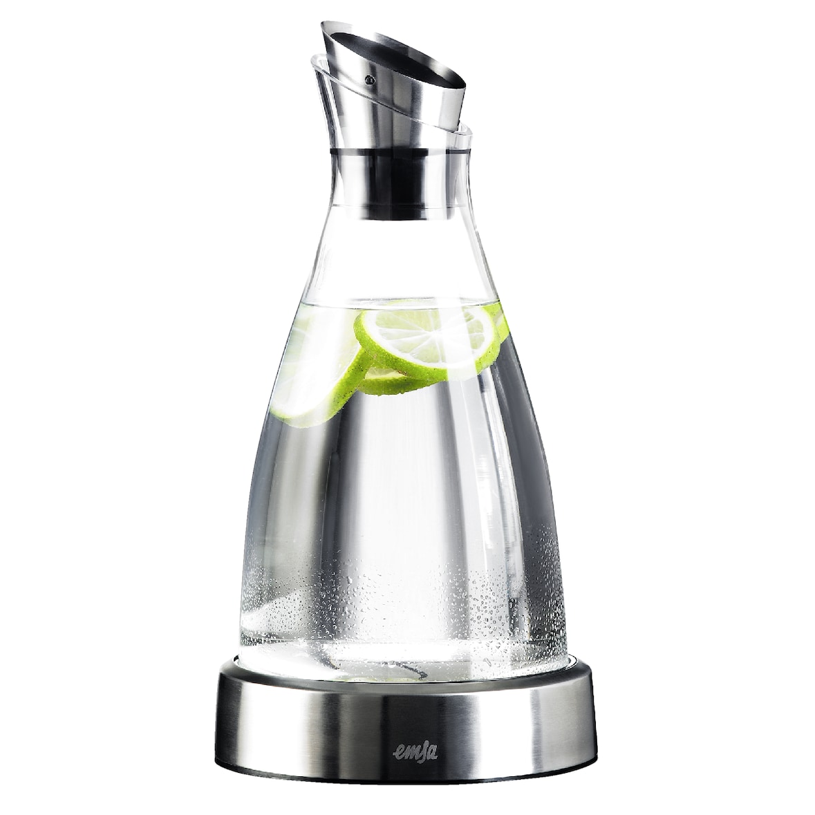 Emsa Kühlkaraffe Flow, Edelstahl / Glas, Ø 14.5 x 29 cm, 1 L, mit Kühlstation, spülmaschinenfest, transparent / silber
