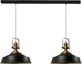 Zwei schwarze Lampen mit Messingdetails.