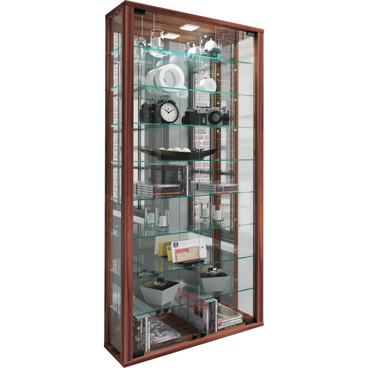 VCM Wandvitrine Vitrosa Kern-Nussbaum H. 115 x B. 59 x T. 18 cm