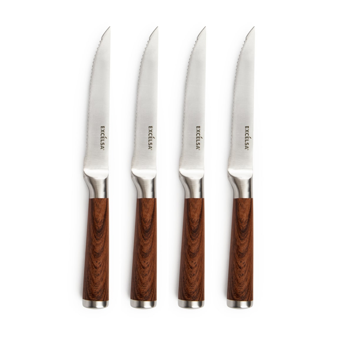 Excelsa set de 4 couteaux à steak Wood acier 23x2,2x2 cm marron