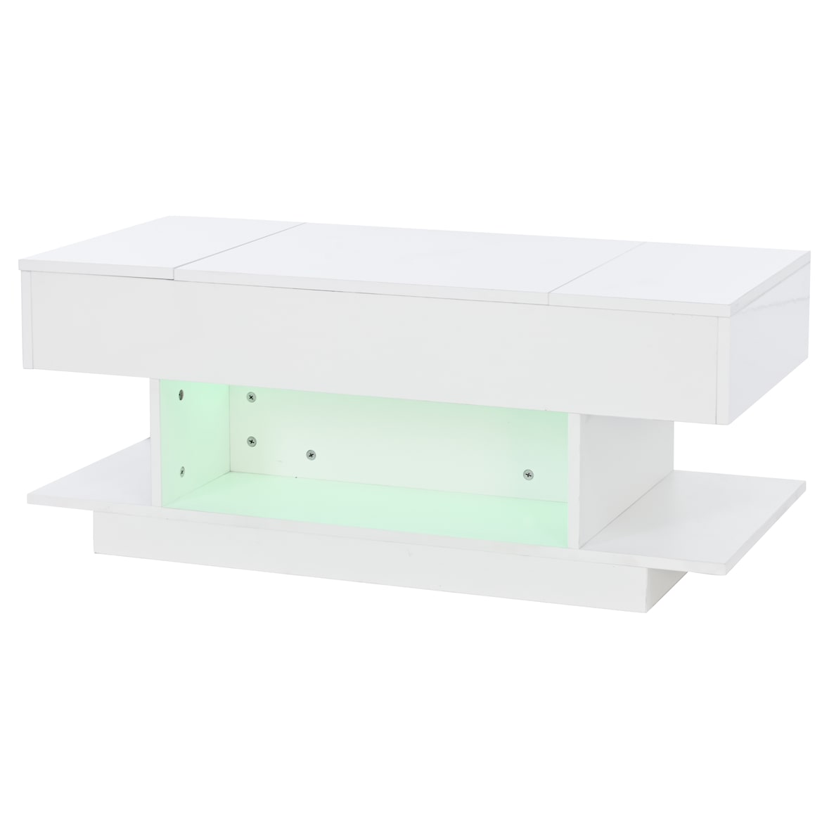 Couchtisch 98x45x40 cm mit Lift Tischplatte und LED-Beleuchtung Weiß Hochglanz, Sofatisch höhenverstellbar bis 55 cm mit Stauraum und Ablagen