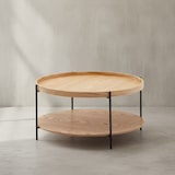 thumbnail of Eichenfurnier Couchtisch mit Stauraum, Metallgestell, Erhöhter Rand. 78x78x40 cm | Kadima Design