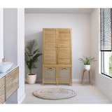 thumbnail of Armario de baño de bambú HWC-N83, estante Estante de baño Armario de baño, 2 cestos de ropa 2 puertas FSC® 168x82x34cm