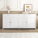 thumbnail of Sideboard Buffetschrank Landhausstil 160x37x75 cm, Weiß + Holzfarbe, mit Schubladen, Türen, verstellbaren Regalen, Küchen- und Wohnzimmerschrank