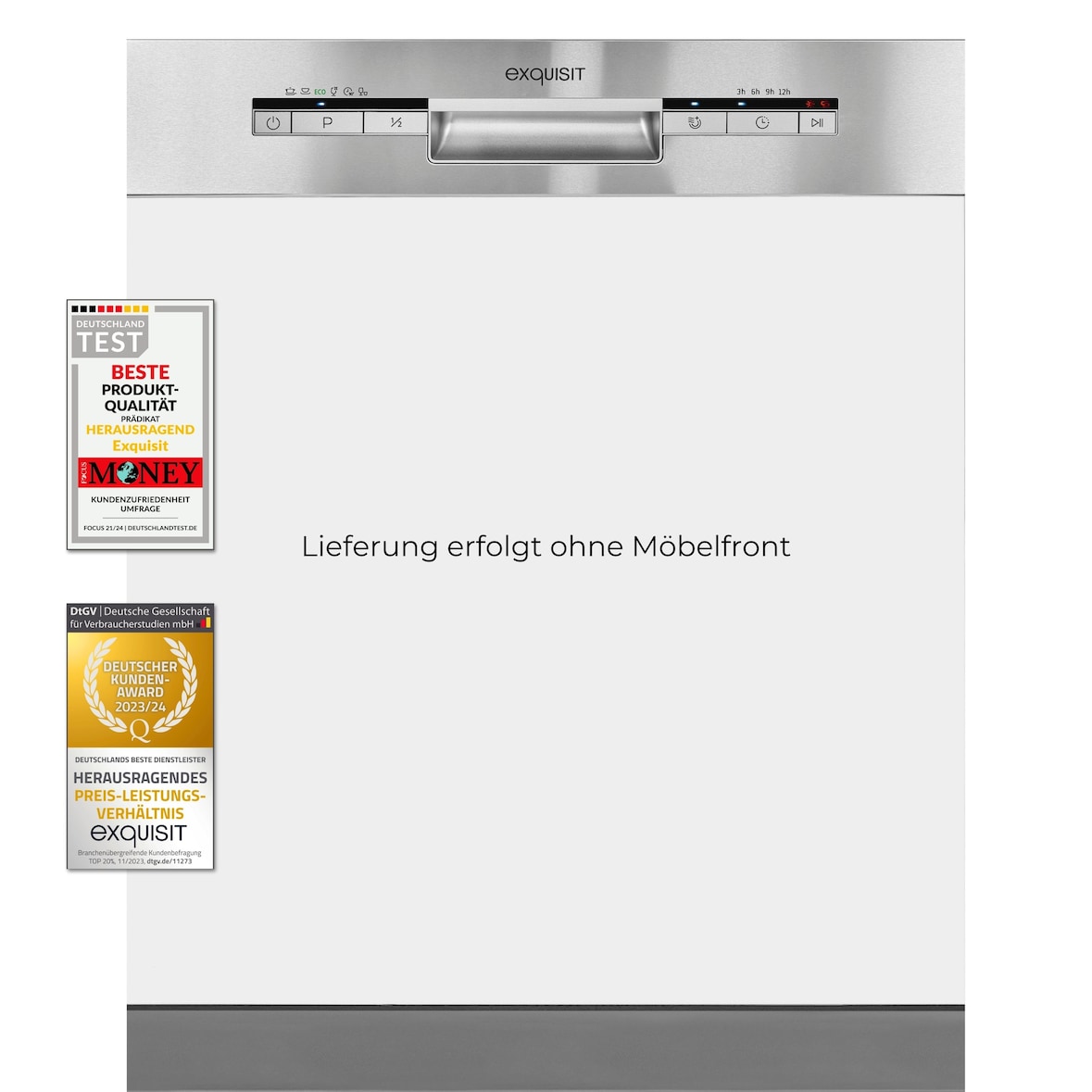 Exquisit Geschirrspüler EGSP1012-EB-030E inox | Spülmaschine 60 cm | 12 Maßgedecke | Startzeitvorwahl | Power+ | ECO Modus | Teilintegriert