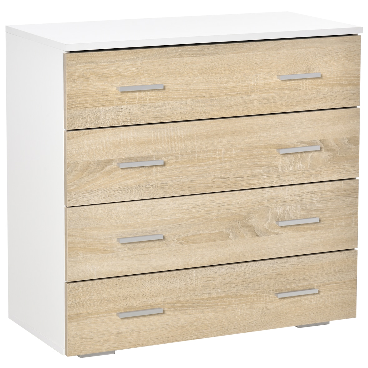 HOMCOM Cómoda con 4 Cajones Cajonera Auxiliar de Almacenaje Moderna para Dormitorio Pasillo Sala de Estar 76x35x72 cm Acabado en Color Roble y Blanco