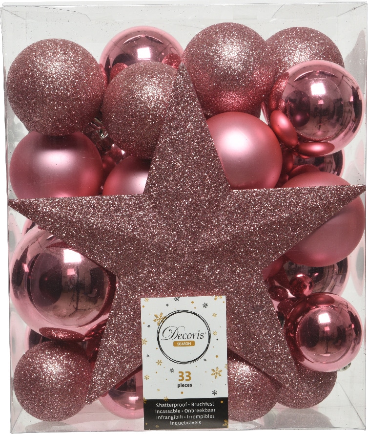 33 Weihnachtskugeln Christbaumspitze Stern Kunststoff Christbaumkugeln rosa pink