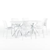 thumbnail of GARTEN-ESSSET OLIVER + 6 STÜHLE ANNA aus Harz mit Glasfaser, modernes und robustes Design, ideal für Garten, Terrasse oder Veranda – Weiß