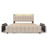 thumbnail of Merax LED Stauraumbett Polsterbett 180x200 Doppelbett aus Leinen mit 4 Schubladen & 2 Steckdosen & 2 USB & Lattenrost Beige