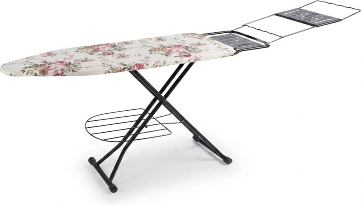 Relaxdays Bügelbrett für Dampfbügeleisen, 110 x 33 cm, höhenverstellbar, klappbar, Ablage, Bügeltisch Rosen, mehrfarbig