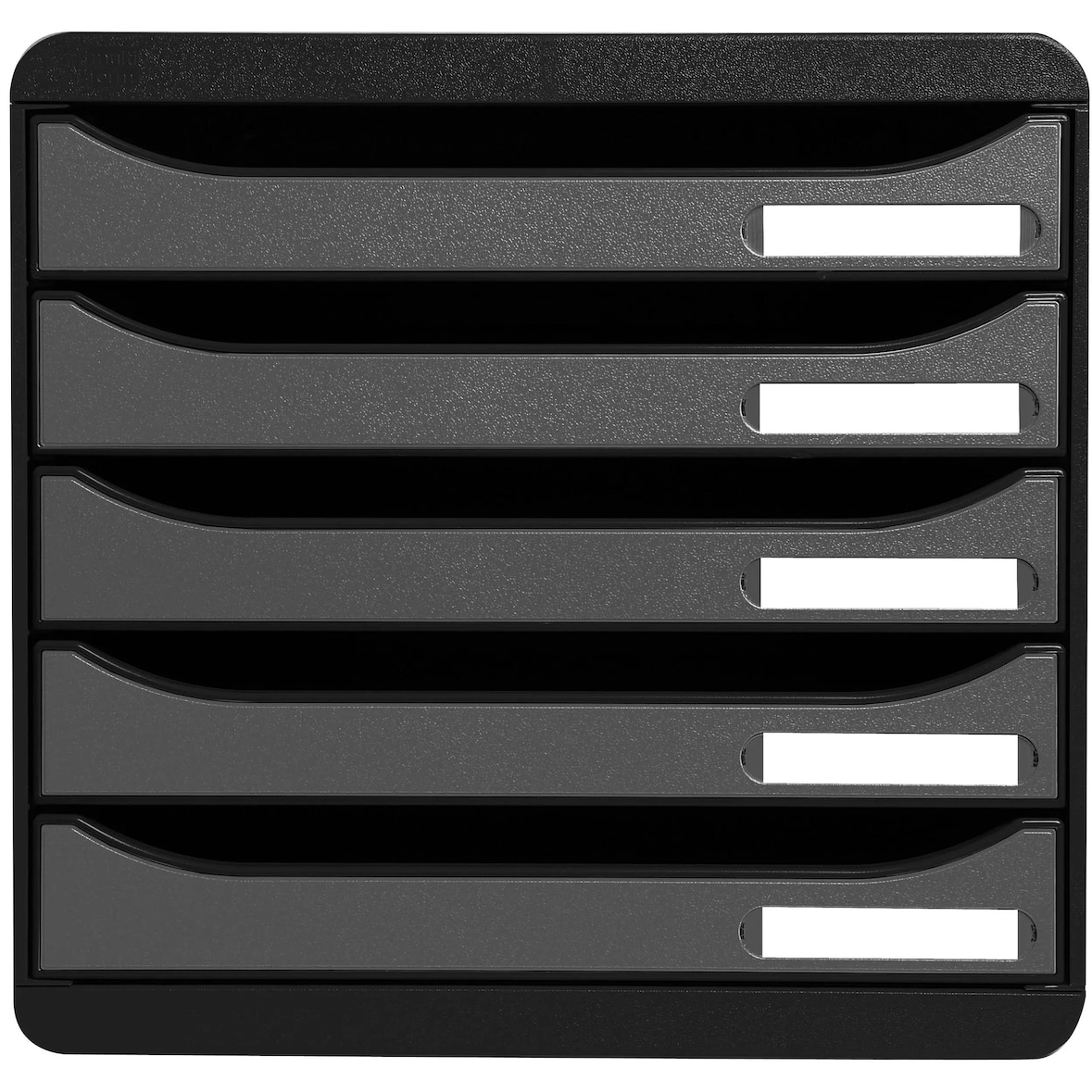 EXACOMPTA Cassettiera Big-Box Plus 309738D, 5 cassetti, box polistirolo monoblocco, (PxlxAlt) 34,7x27,8x27,1 cm, gamma Metallic nero/cassetti argento