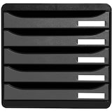 thumbnail of EXACOMPTA Cassettiera Big-Box Plus 309738D, 5 cassetti, box polistirolo monoblocco, (PxlxAlt) 34,7x27,8x27,1 cm, gamma Metallic nero/cassetti argento