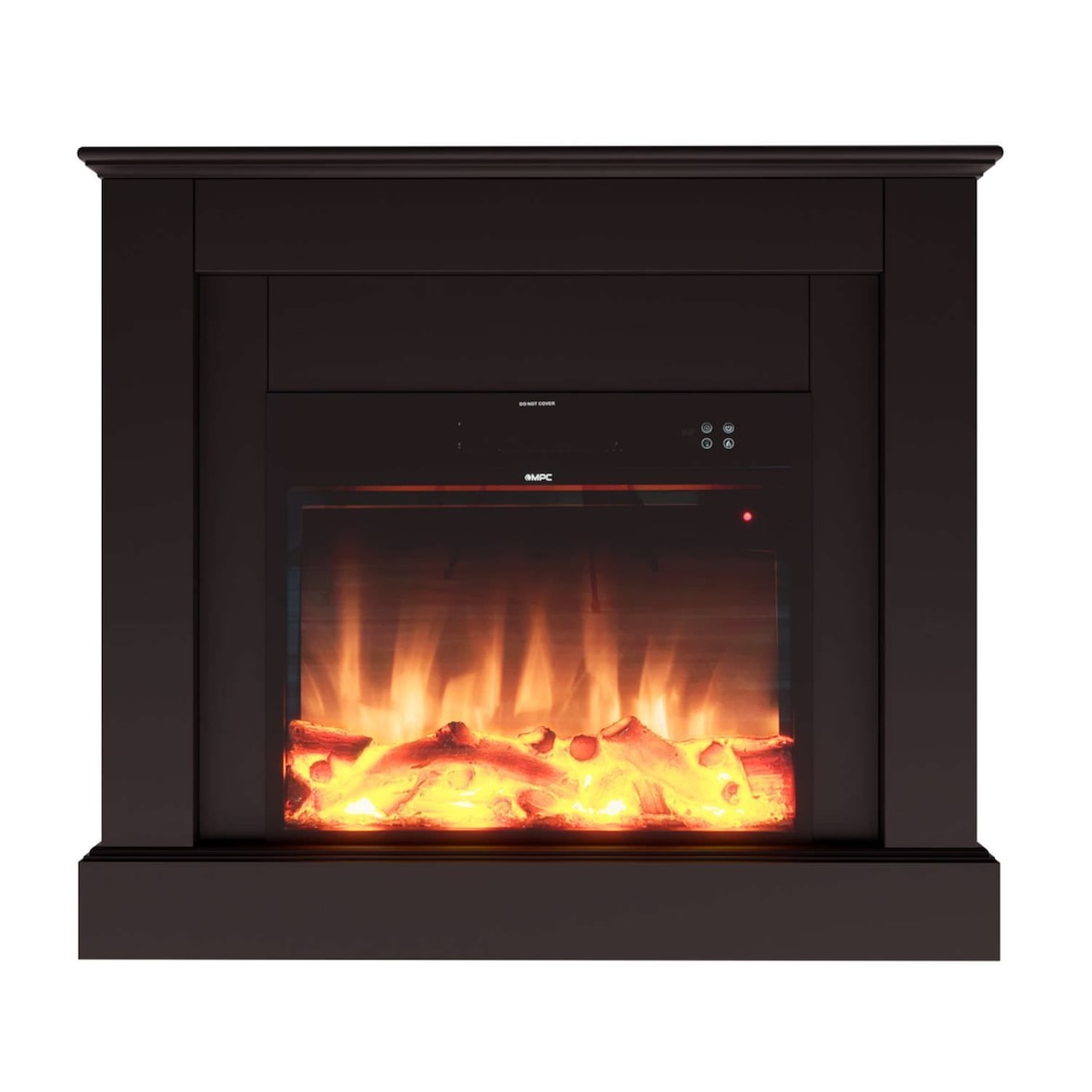 MPC CAMILLO-NERO Cheminée électrique, 60cm, bois noir, 750W/1500W, effet de flamme LED réaliste, thermostat automatique, télécommande incluse.
