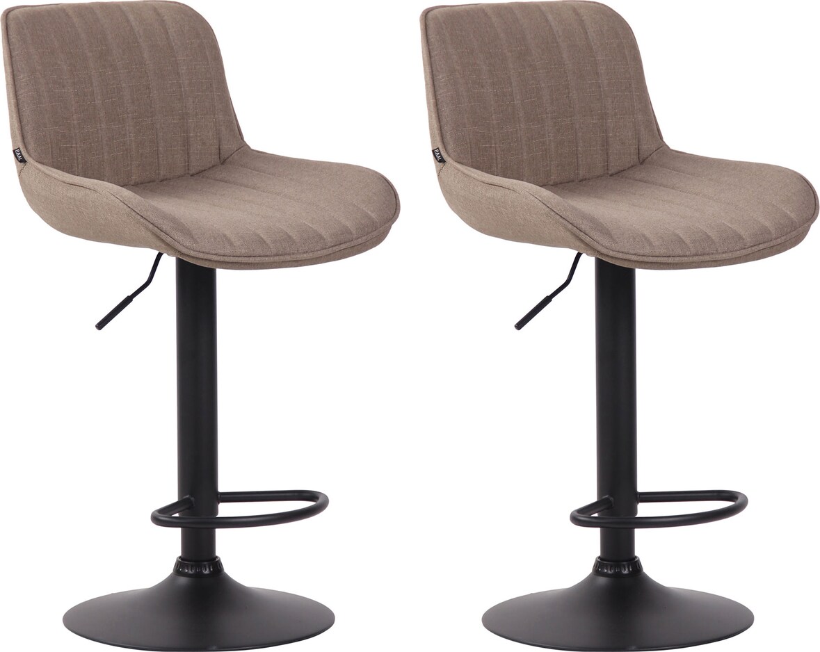 2er Set Barhocker BEKIM - Stoff Taupe 50x50x86 cm Schwarz | Barstuhl Höhenverstellbar Mit Lehne Drehbar Tresenhocker Tresenstuhl Kneipenhocker
