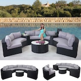 thumbnail of Luxe poly rotan set Savoie, loungeset, XXL bank rond, antraciet kussens grijs