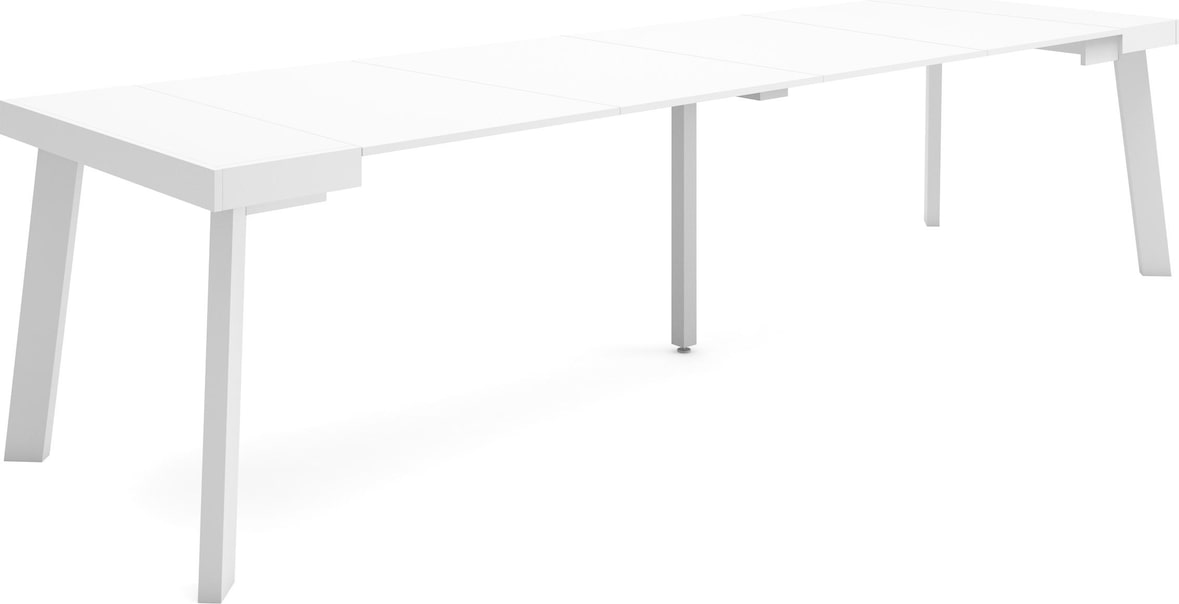 Ausziehbarer Konsolentisch, 302x90x73cm, Für 14 Personen, Holzbeine, Moderner Stil, Weiß _ 374_49