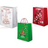 thumbnail of Gifty king, sacchetti regalo di natale taglia L, in carta certificata fsc 180gr, 26x34x14, confezione da 12 pezzi,  3 modelli assortiti, multicolore.