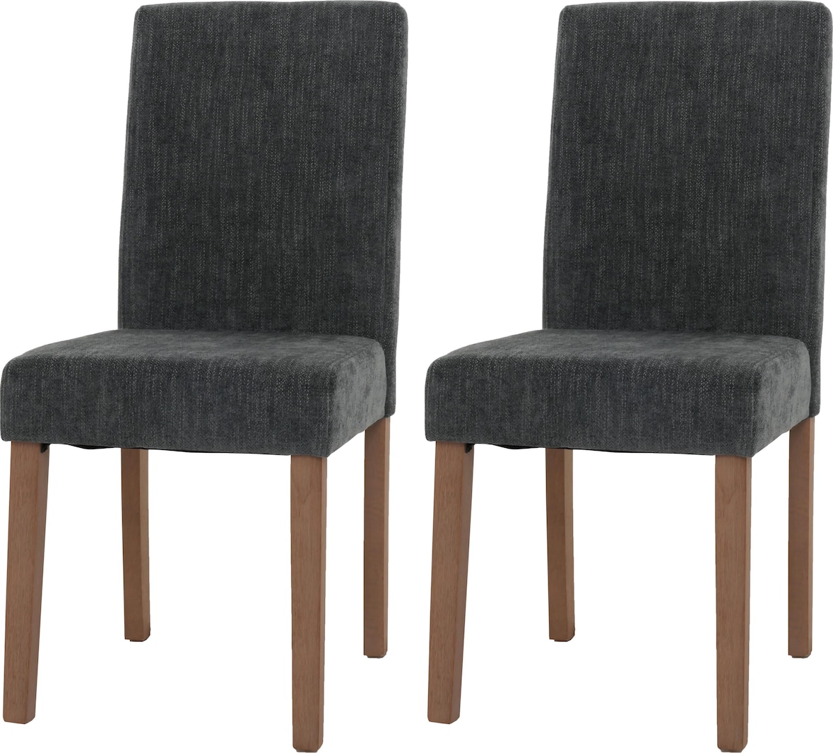 2er-Set Esszimmerstuhl Littau, Stuhl Küchenstuhl Hochlehner, Stoff/Textil Chenille Holz ~ dunkelgrau, naturfarbene Beine