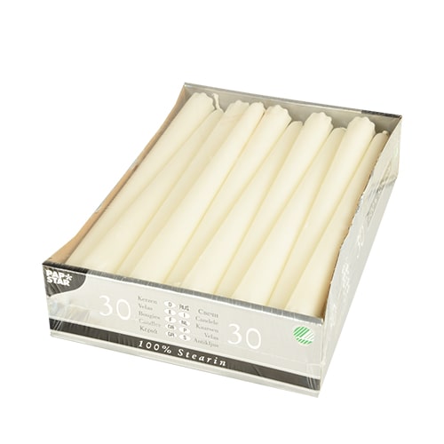 PAPSTAR 30 Leuchterkerzen Ø 2,2 cm · 24 cm weiss aus 100 % Stearin