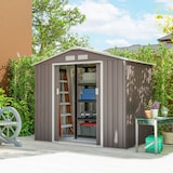 thumbnail of Outsunny caseta de jardín 213x130x185 cm cobertizo metálico de exterior para almacenamiento de herramientas con 2 puertas correderas y 4 ventanas gris