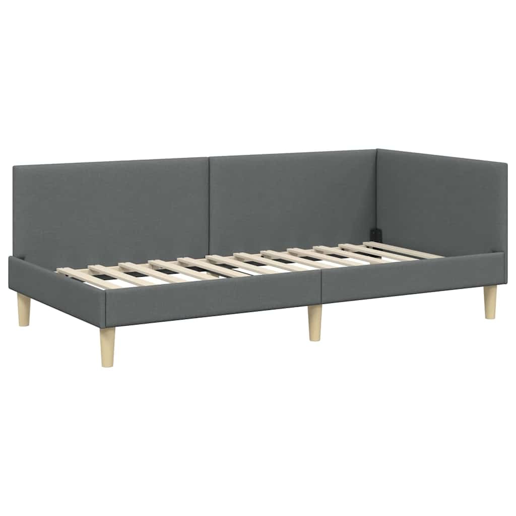 vidaXL Eckbettgestell Dunkelgrau 90 cm x 200 cm Stoff und Sperrholz
