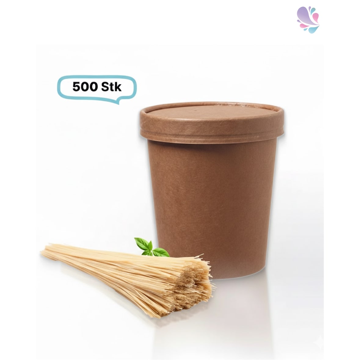 Soup Becher Suppenbehälter mit Membrandeckel 480 ml 16 oz 500 Stk, to go, take away, kompostierbar, natürliches Design