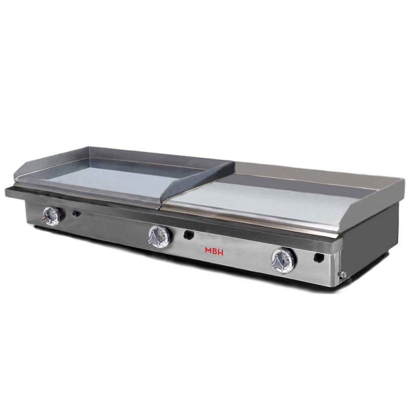 MBH - Placa de grelhar a gas industrial 800x400+400x400 mm de cromo duro. Fry top profissional duas zonas para bar, restaurante e hotelaria.