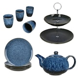 thumbnail of 10tlg Teeset  SCONES BLAU aus Steingut 1x Etagere, 1x Kanne, 4x Becher & 4x Teller - 24303276
