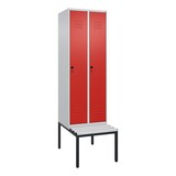 thumbnail of C+P Spind Classic PLUS, Kunststoff untergebaute Sitzbank, 2 Abteile, HxBxT 212x60x82cm, Sicherheitsdrehriegel, Hellgrau/Rot von PROREGAL