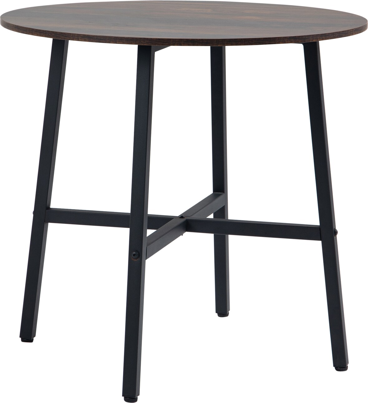 Esstisch rund Braun 80x80x76  für 4 Personen, Metallgestell mit Holzwerkstoffplatte, industrieller Look, rutschfeste Fußpolster