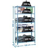 thumbnail of SimonRack Metallregal, 2000x1200x400 mm, 5 Ebenen, Metallboden, 200 kg Biegepunkt, Blau/Weiss - Simonclick