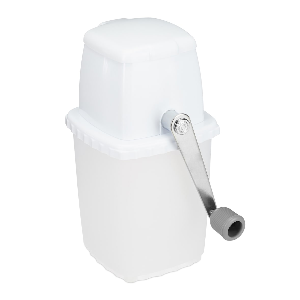 Relaxdays Eiscrusher, manuelle Eismühle, mit Handkurbel, Barzubehör, Crushed Ice für Cocktails, Longdrinks, weiß/grau