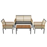 thumbnail of Merax Garten-Loungesessel-Set 4-tlg, Gartenmöbel Sitzgruppe, 2-Sitzer + 2 Sessel + Tisch, mit Kissen, Rattan, Beige