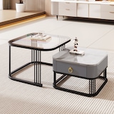 thumbnail of Merax Couchtisch Set Marmoroptik mit Schublade, Beistelltisch hochglanz, Satztisch mit Glasplatte,Wohnzimmertisch, Schwarz | Grau