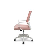 thumbnail of Silla Ergo535 blanca basculante respaldo malla rosa asiento tela rosa ruedas nailon