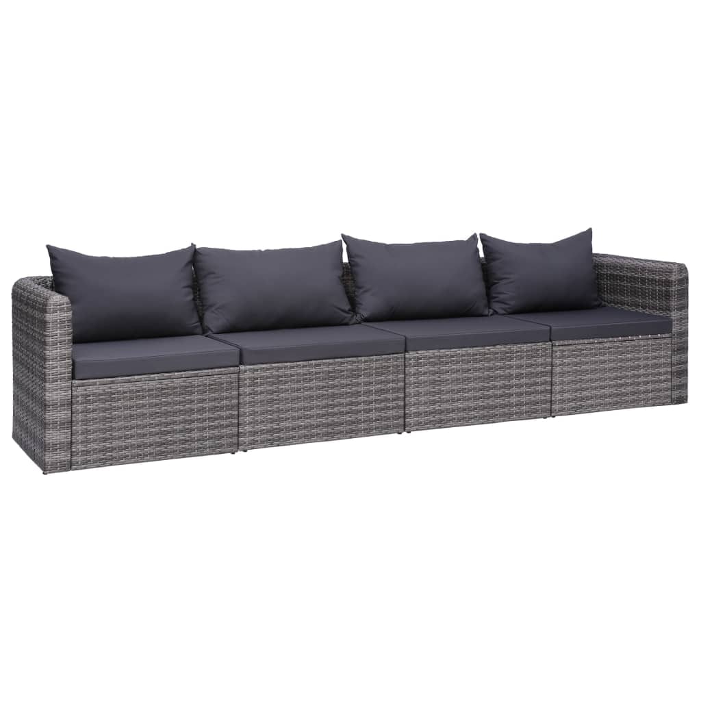 vidaXL 4-delige tuinsofa set met kussens grijs poly rotan
