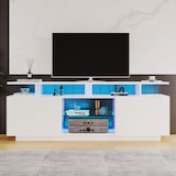 thumbnail of TV Lowboard 140x35x55 cm Weiß mit LED-Beleuchtung App-Steuerung 2 Hochglanz Türen 5 offene Fächer USB Betrieb für Wohnzimmer und Medienbereich